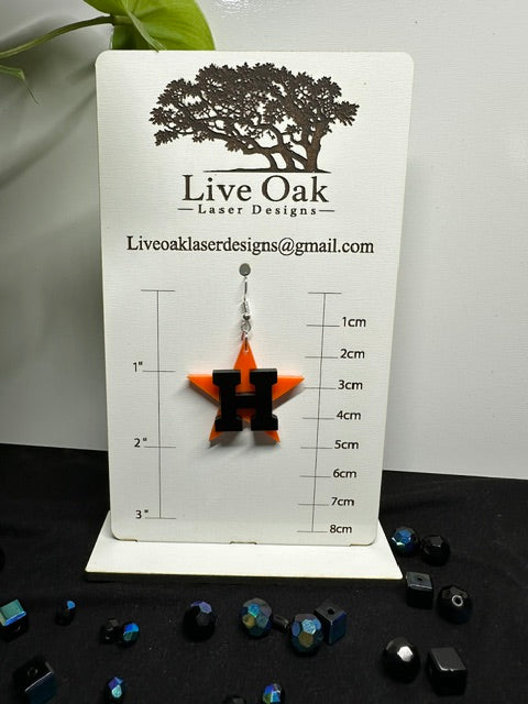 Astros Star and H Earrings Black & Orange Acrylic Laser Engraved Dangle Earrings