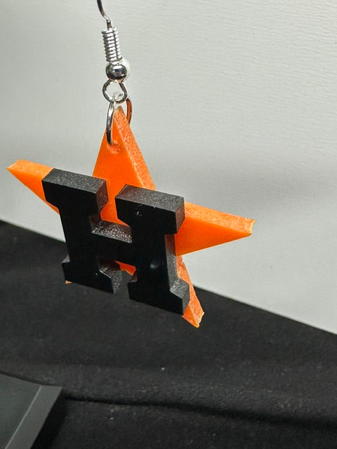 Astros Star and H Earrings Black & Orange Acrylic Laser Engraved Dangle Earrings