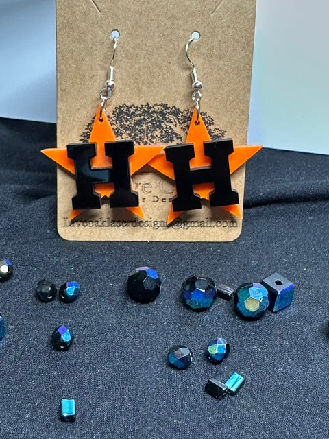 Astros Star and H Earrings Black & Orange Acrylic Laser Engraved Dangle Earrings