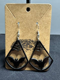 Bat and Spiderweb Halloween Black Acrylic Laser Engraved Dangle Earrings