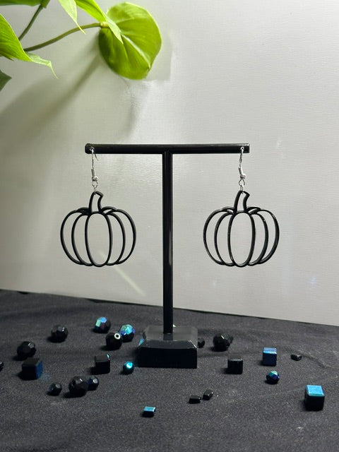 Pumpkin Outline Halloween Black Acrylic Laser Engraved Dangle Earrings