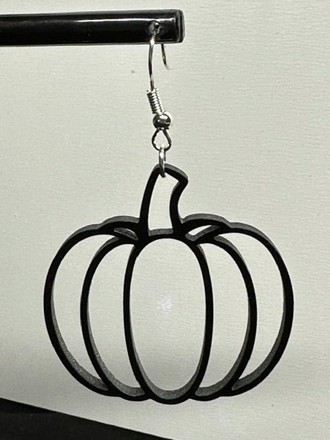 Pumpkin Outline Halloween Black Acrylic Laser Engraved Dangle Earrings