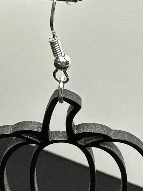 Pumpkin Outline Halloween Black Acrylic Laser Engraved Dangle Earrings
