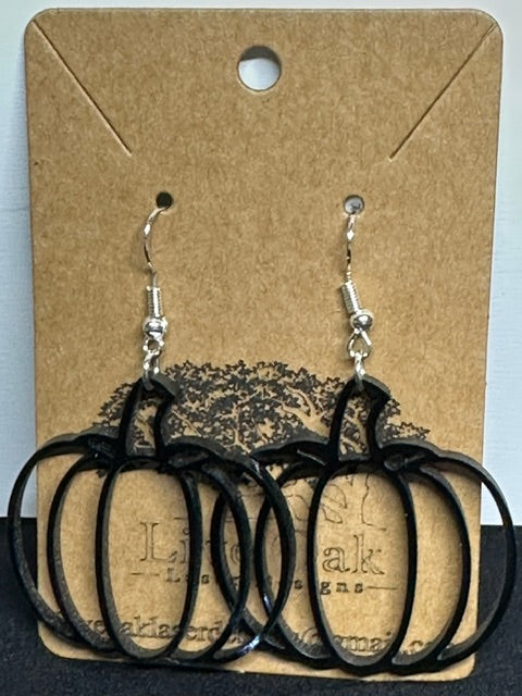 Pumpkin Outline Halloween Black Acrylic Laser Engraved Dangle Earrings