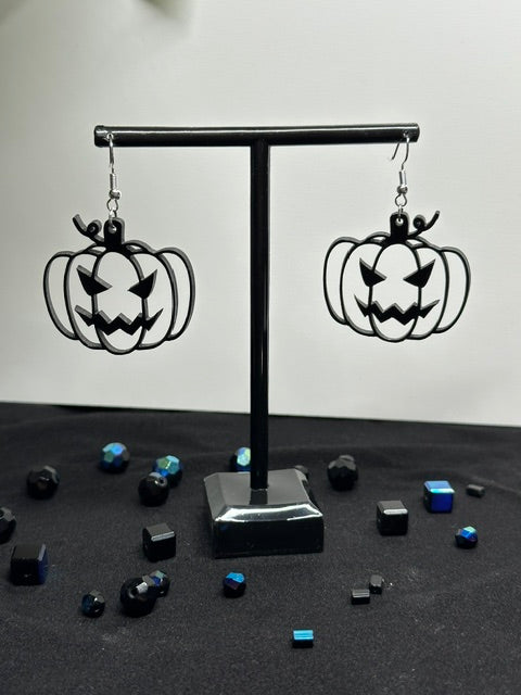 Spooky Pumpkin Halloween Black Acrylic Laser Engraved Dangle Earrings