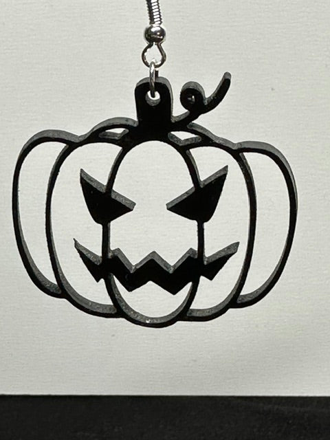 Spooky Pumpkin Halloween Black Acrylic Laser Engraved Dangle Earrings