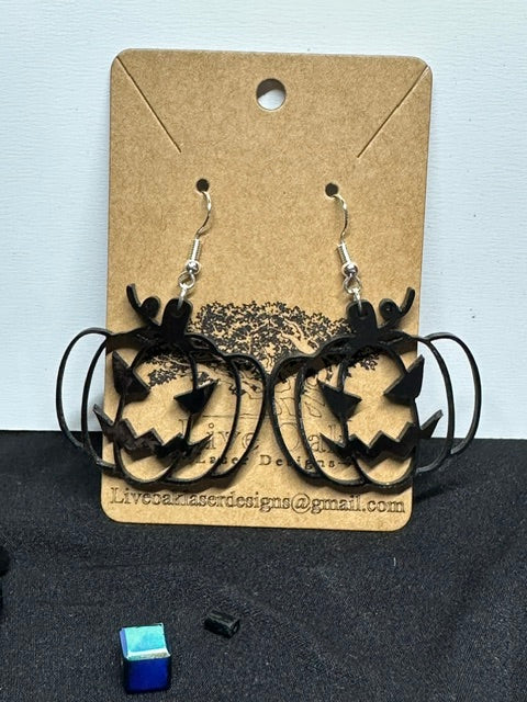 Spooky Pumpkin Halloween Black Acrylic Laser Engraved Dangle Earrings