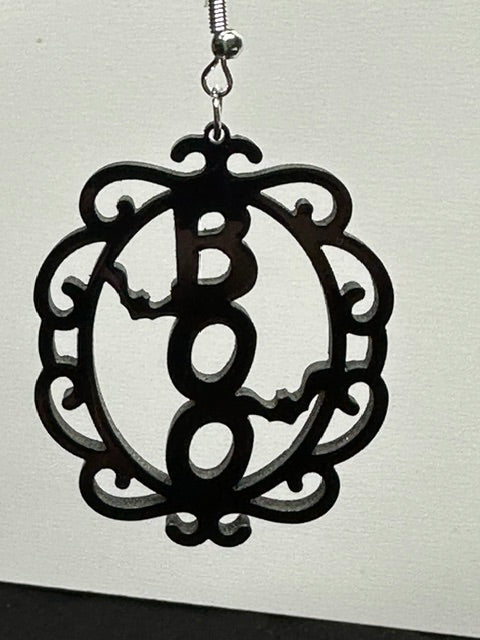BOO Filagree Halloween Black Acrylic Laser Engraved Dangle Earrings