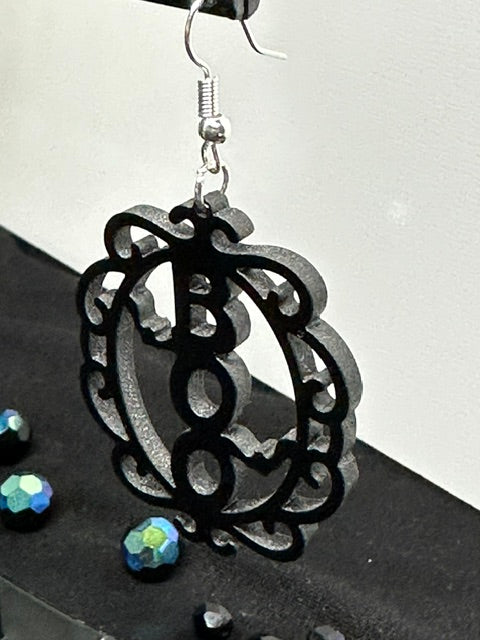 BOO Filagree Halloween Black Acrylic Laser Engraved Dangle Earrings