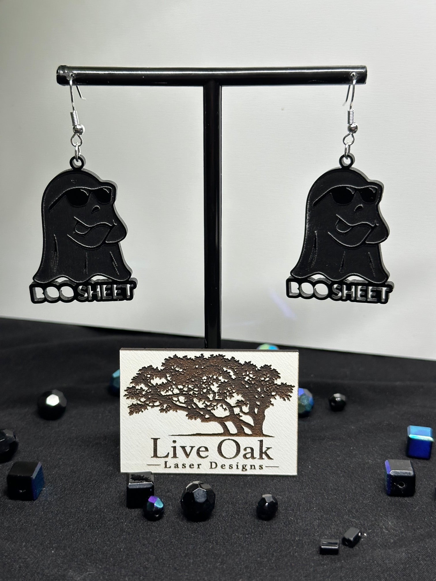 BOO Sheet Halloween Black Acrylic Laser Engraved Dangle Earrings