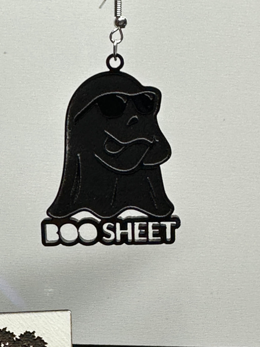 BOO Sheet Halloween Black Acrylic Laser Engraved Dangle Earrings