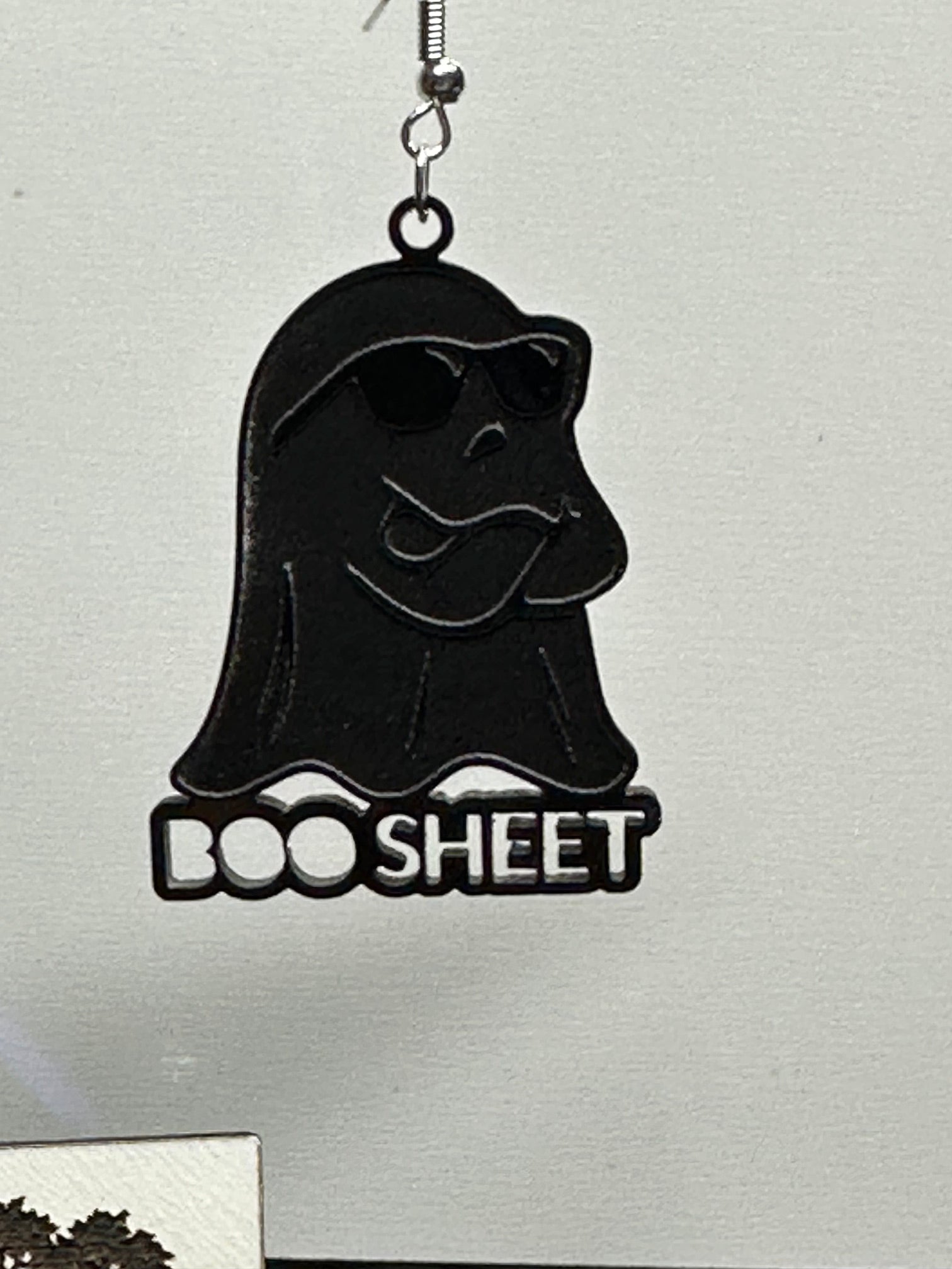 BOO Sheet Halloween Black Acrylic Laser Engraved Dangle Earrings